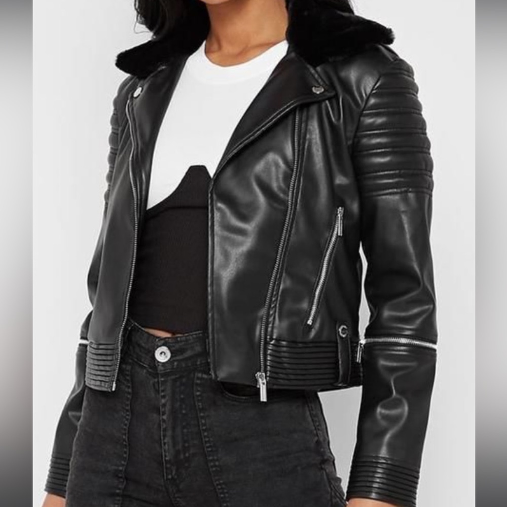 NWOT Maniere De Voir Vegan Leather Biker Jacket (Does NOT come with fur collar)